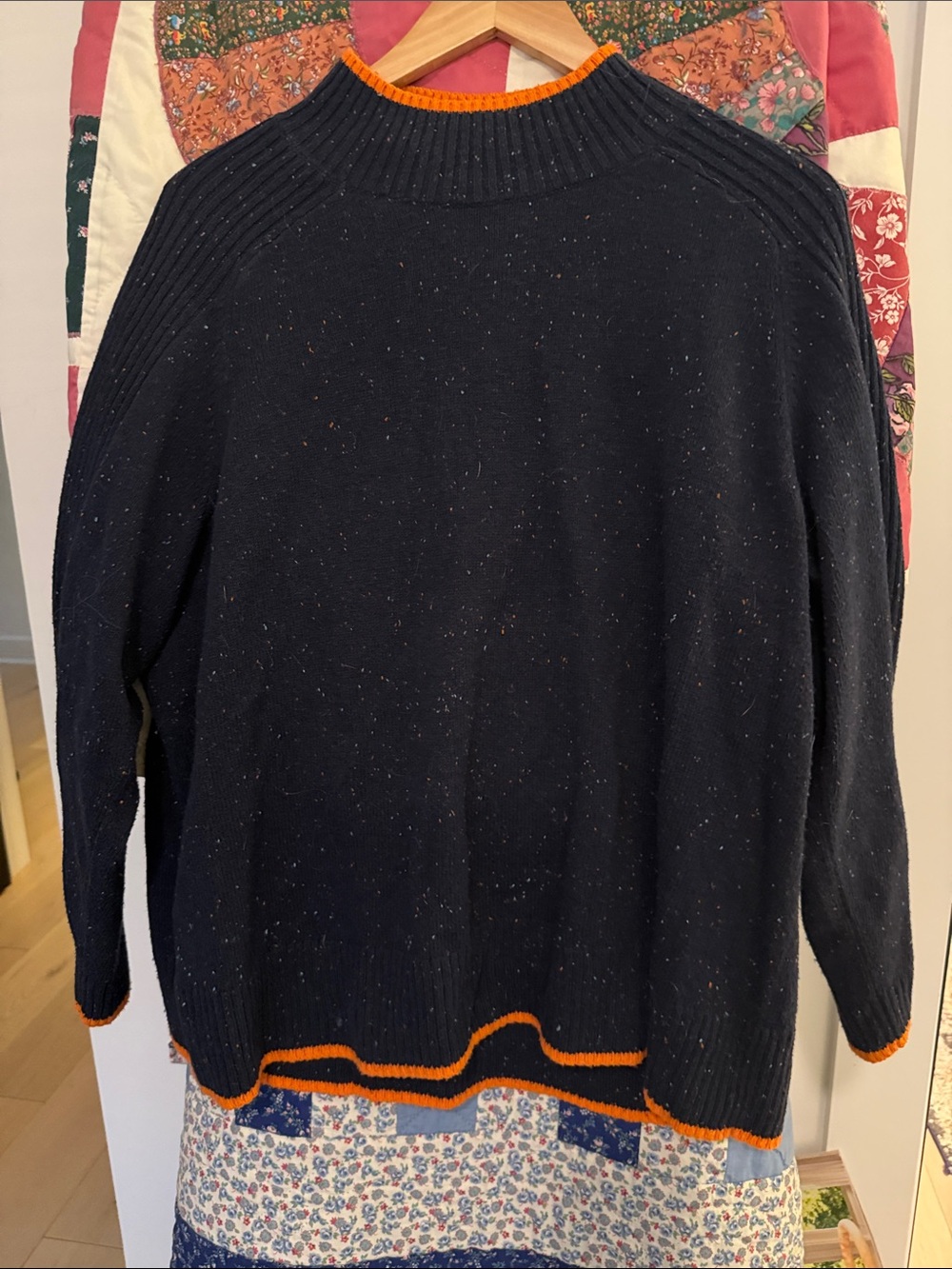 J. Jill Navy Crewneck Sweater with Orange Trim